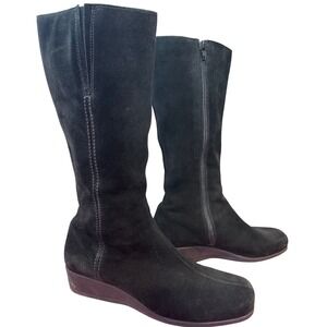 La Canadienne Womens Black Suede Square Toe Knee High Wedge Boots Sz 8.5 Sleek